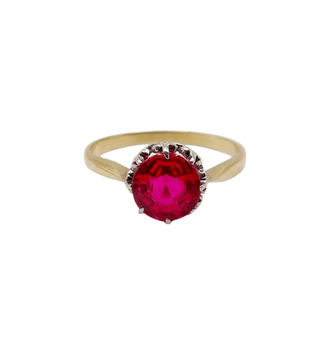 Bague 57 Bague solitaire Art déco en or 18k et platine, rubis synthétique 58 Facettes A06771