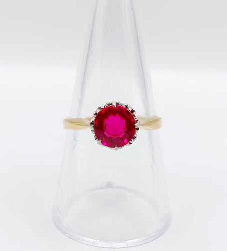Bague 57 Bague solitaire Art déco en or 18k et platine, rubis synthétique 58 Facettes A06771