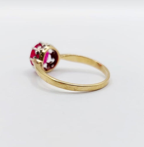Bague 57 Bague solitaire Art déco en or 18k et platine, rubis synthétique 58 Facettes A06771