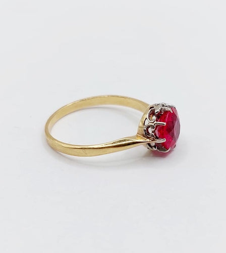 Bague 57 Bague solitaire Art déco en or 18k et platine, rubis synthétique 58 Facettes A06771