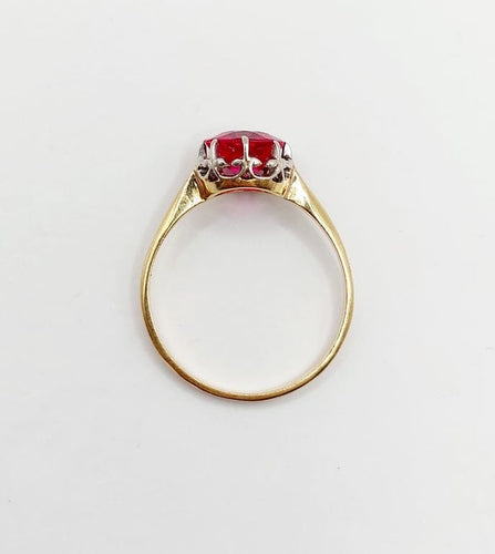 Bague 57 Bague solitaire Art déco en or 18k et platine, rubis synthétique 58 Facettes A06771