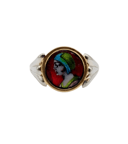 Bague 54 Legendres Limoges - Bague Art nouveau en or 18k et émail polychrome 58 Facettes A06772