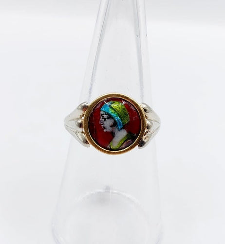 Bague 54 Legendres Limoges - Bague Art nouveau en or 18k et émail polychrome 58 Facettes A06772