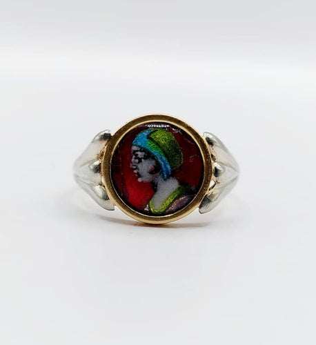 Bague 54 Legendres Limoges - Bague Art nouveau en or 18k et émail polychrome 58 Facettes A06772