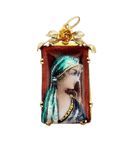 Pendentif Limoges - Pendentif Art nouveau XXL en or 18k et plaque émaillée 58 Facettes A06774