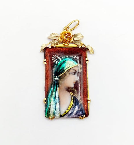Pendentif Limoges - Pendentif Art nouveau XXL en or 18k et plaque émaillée 58 Facettes A06774