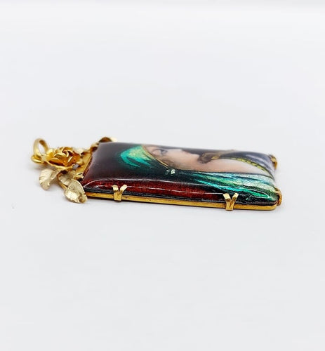 Pendentif Limoges - Pendentif Art nouveau XXL en or 18k et plaque émaillée 58 Facettes A06774