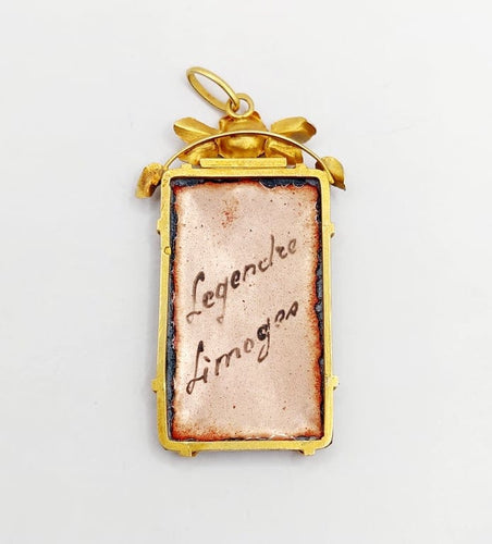 Pendentif Limoges - Pendentif Art nouveau XXL en or 18k et plaque émaillée 58 Facettes A06774