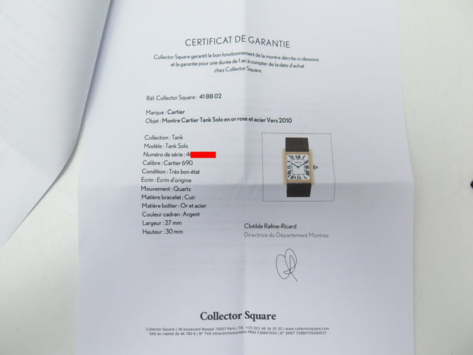 Montre montre CARTIER tank solo 3167 or rose 18k acier 2010 quartz 34mm + 2 bracelets 58 Facettes 273622