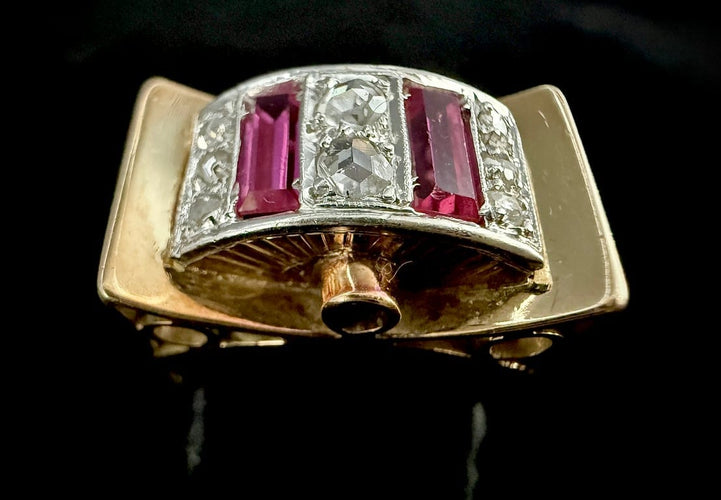 Bague 53 Bague nœud - Bague en or jaune et blanc 18 carats, rubis et diamants 58 Facettes Bague 64
