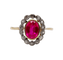 Bague 52.5 Bague pompadour ancienne en or 18k et platine, rubis synthétique et diamants 58 Facettes A06762