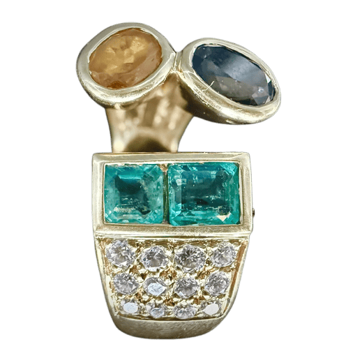 Bague 61 Bague en or jaune 18 carats sertie d’émeraudes, saphirs et diamants 58 Facettes Bague 65