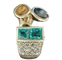Bague 61 Bague en or jaune 18 carats sertie d’émeraudes, saphirs et diamants 58 Facettes Bague 65