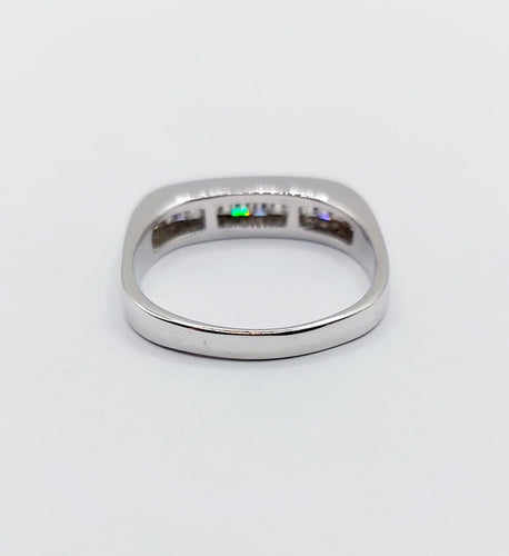 Bague 57 Demi-alliance vintage - Bague en or blanc 18k et diamants baguette 58 Facettes A06716