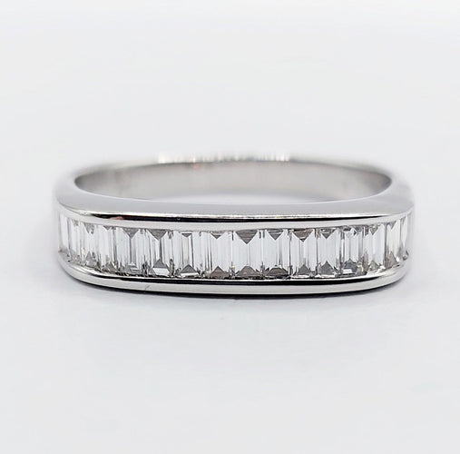 Bague 57 Demi-alliance vintage - Bague en or blanc 18k et diamants baguette 58 Facettes A06716