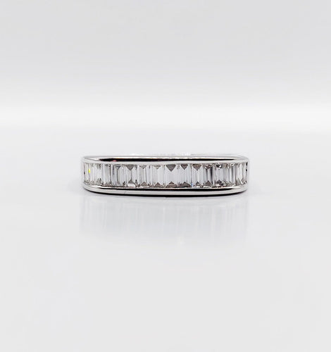 Bague 57 Demi-alliance vintage - Bague en or blanc 18k et diamants baguette 58 Facettes A06716