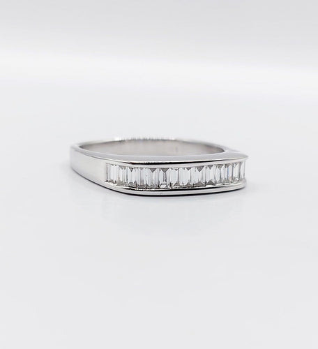 Bague 57 Demi-alliance vintage - Bague en or blanc 18k et diamants baguette 58 Facettes A06716