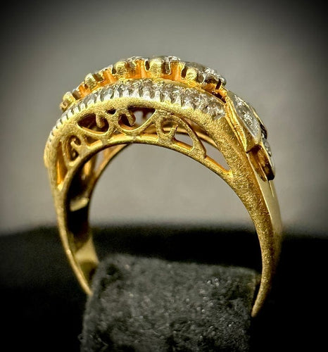 Bague 60 Bague en or jaune et blanc 18 carats sertie de diamants 58 Facettes Bague 55