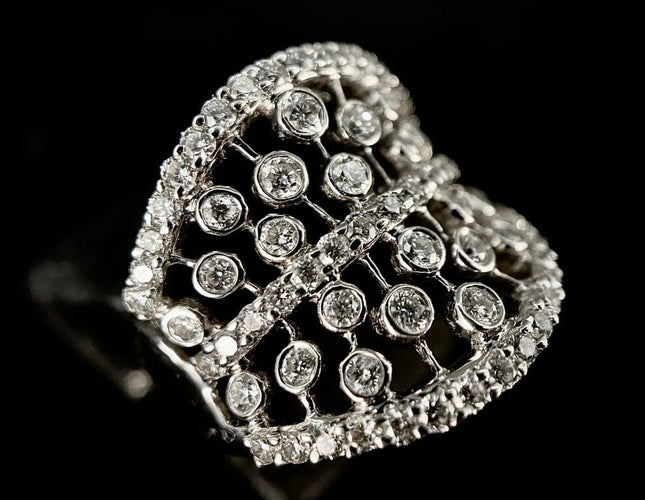 Bague 54.5 Bague en or blanc 18 carats sertie de diamants 1,72 ct 58 Facettes Bague 60