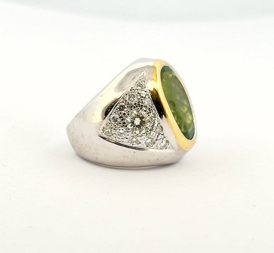 Bague 45 Chevalière - Bague pour petit doigt en or 18 carats, diamants et péridot 58 Facettes Péridot