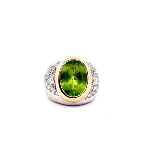 Bague 45 Chevalière - Bague pour petit doigt en or 18 carats, diamants et péridot 58 Facettes Péridot
