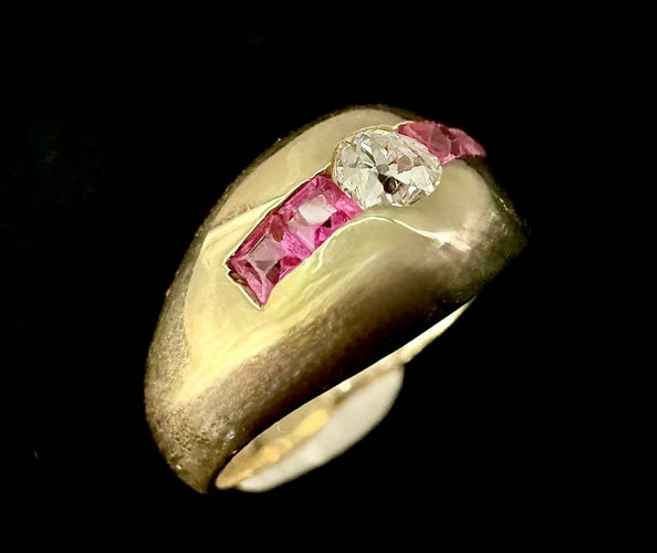 Bague 49.5 Bague jonc sertie d’un diamant et de rubis en or jaune 18 carats 58 Facettes Bague 07
