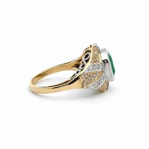 Bague 56 Bague vintage Art déco en or jaune et or blanc 18 k, émeraude et diamants 58 Facettes 50437
