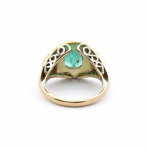 Bague 56 Bague vintage Art déco en or jaune et or blanc 18 k, émeraude et diamants 58 Facettes 50437