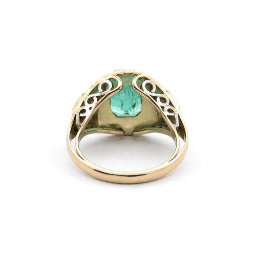 Bague 56 Bague vintage Art déco en or jaune et or blanc 18 k, émeraude et diamants 58 Facettes 50437