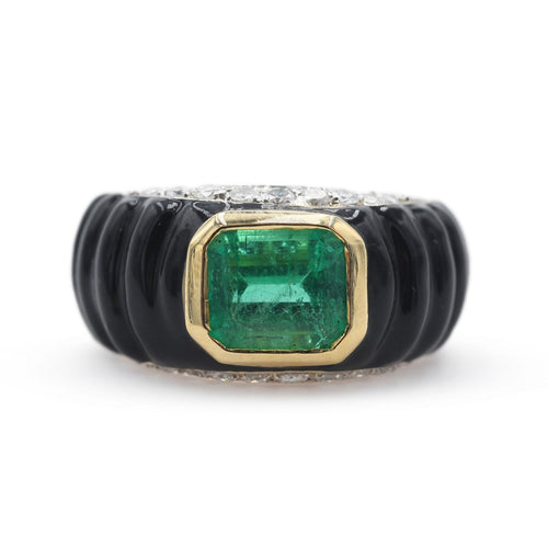 Bague Anello in oro giallo con smeraldo Colombia ct. 1,80 e diamanti 58 Facettes 22526