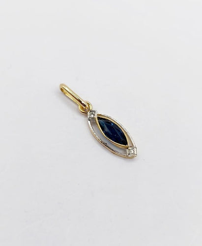 Pendentif Pendentif Art déco en or 18k, verre bleu et diamants taille rose 58 Facettes A06709