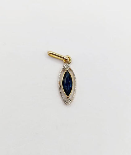 Pendentif Pendentif Art déco en or 18k, verre bleu et diamants taille rose 58 Facettes A06709