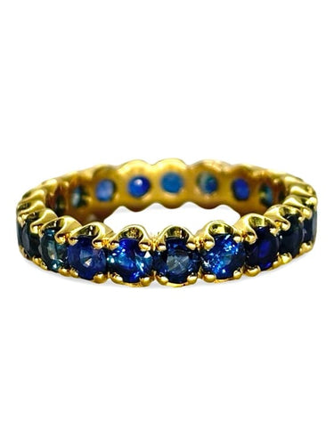Bague 59 Alliance en or jaune 18K sertie de saphirs 3 ct 58 Facettes 1722
