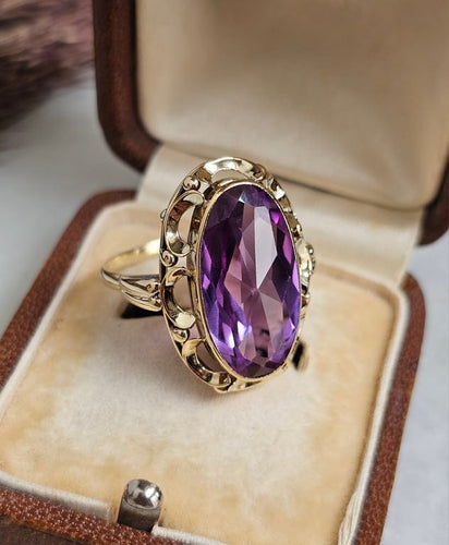 Bague 59 Bague ancienne en or jaune 14 carats au saphir Verneuil 58 Facettes 538