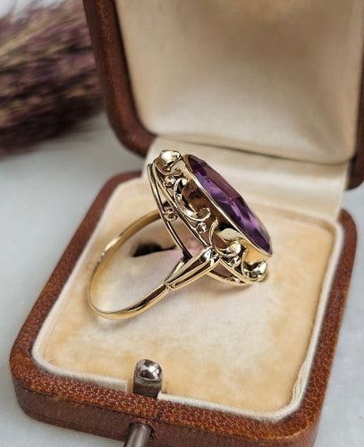 Bague 59 Bague ancienne en or jaune 14 carats au saphir Verneuil 58 Facettes 538