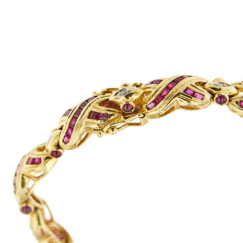 Bracelet Bracelet - en or jaune 18 kt, rubis et diamants 58 Facettes 41219