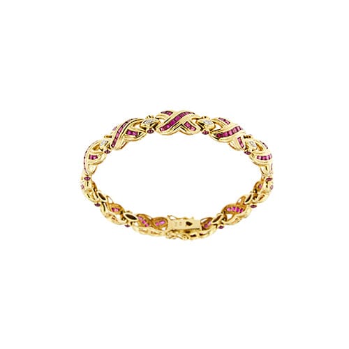 Bracelet Bracelet - en or jaune 18 kt, rubis et diamants 58 Facettes 41219