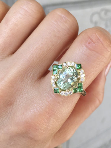 Bague 55 Bague en or jaune 18K avec tourmaline, diamants et tsavorites 58 Facettes 241