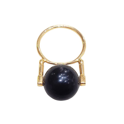 Bague 54 Bague en or 18k avec corail noir 14 mm 58 Facettes T27