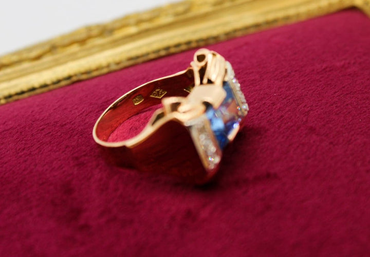 Bague 57 Bague nœud en or bicolore 750 avec topaze synthétique et diamants 58 Facettes 250589