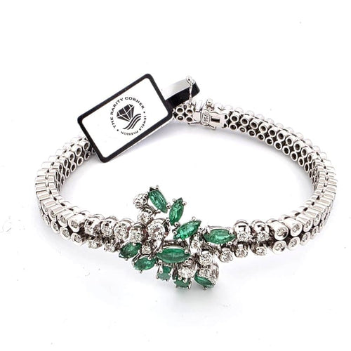 Bracelet Bracelet vintage en or blanc 18 ct avec émeraudes et diamants 58 Facettes 383/A OC