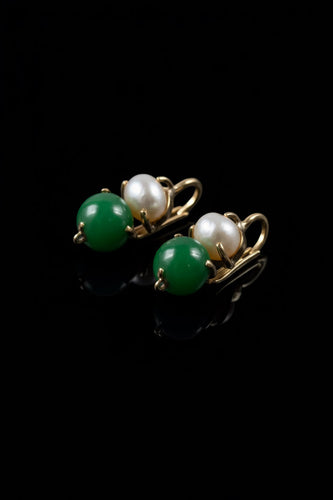 Boucles d'oreilles Boucles d’oreilles - Or jaune 18 carats, émeraude et perle naturelle 58 Facettes