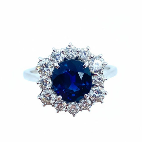 Bague 57 Bague marguerite hexagonale - Or blanc 18K, saphir et diamants 58 Facettes