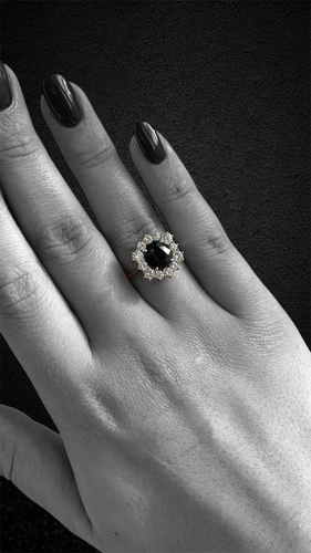 Bague 57 Bague marguerite hexagonale - Or blanc 18K, saphir et diamants 58 Facettes