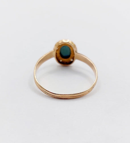 Bague 57 Bague marguerite antique en or rose 18k, turquoise et perles 58 Facettes A06765