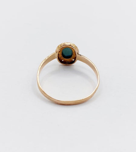 Bague 57 Bague marguerite antique en or rose 18k, turquoise et perles 58 Facettes A06765
