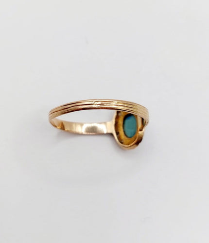 Bague 57 Bague marguerite antique en or rose 18k, turquoise et perles 58 Facettes A06765