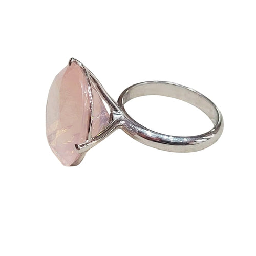 Bague 53 Bague en or blanc 18k avec quartz rose 58 Facettes T16
