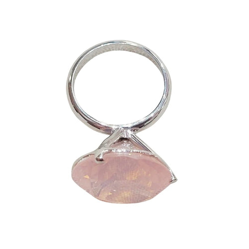 Bague 53 Bague en or blanc 18k avec quartz rose 58 Facettes T16