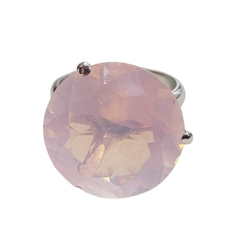 Bague 53 Bague en or blanc 18k avec quartz rose 58 Facettes T16